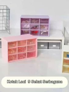 Kotak Laci Perhiasan Mini 9 Sekat / Storage Box / Rak Tempat Penyimpanan Aksesoris Multifungsi - gp mall