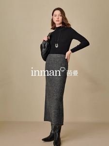 INMAN | Chân Váy A-line Dài Trung Bình eo Cao Thon Gọn Chấm Bi Bằng Lông Cừu