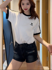 กางเกงขาสั้นผ้ายีนส์เอวต่ำทรงสลิมฟิตสำหรับผู้หญิงในช่วงฤดูร้อน กางเกงขาสั้นทรงเข้ารูป เอวต่ำ ทรงเข้ารูป ทรงเข้ารูป สไตล์อเมริกัน