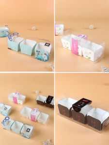 2 3 PCs Hokkaido Chiffon Square Paper Cup Flow Core Baking Cake PET Plastic Transparent Packaging Box 50 Sets