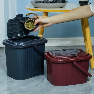 Portable Plastic Tea Wastebasket Kitchen Garbage Filter Drainage Bucket with Lid Kung Fu Tea Accessories Home Use Trash Can