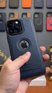 ốp lưng da iphone 16  pro max 15promax cao cấp sang trọng có giá đỡ xem phim