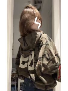 American Camouflage Zipper Jacket Womens Oversize Hoodie Sweatshirt Spring Autumn Couples Cardigan Korean Style Long Sleeve
