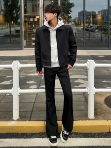 Slimming Straight Leg Mens Casual Pants Autumn Fashion Trend High Waist Zipper Closure Breathable Comfortable Black Trousers