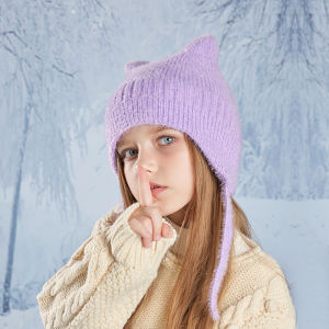 Knitted Hat Winter Children Ear Protection Beanie Hat Cute Cat Ear Hat Wool Hat Plush Cold-proof Warm Hat Boy Girl