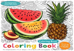 Fruit Fiesta Colouring book come with three language learning (Chinese English Bahasa)