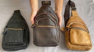 Túi Đeo Chéo Nam Da Bò SUNPOLO STU103 (Đen Nâu Bò)