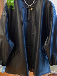 plus Size 300 Pounds New Chinese Style PU Leather Jacket Mens Loose Slimming Small Fragrance Wind Suit Top Trendy Autumn