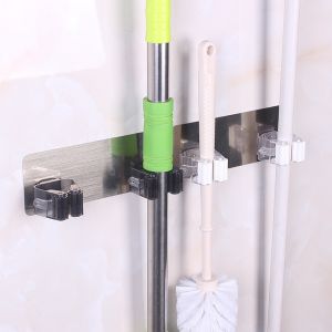 Wall-Mounted Mop Holder Bathroom Kitchen Storage Sweep Hook Adhesive Hook No-Drilling Required Home Goods