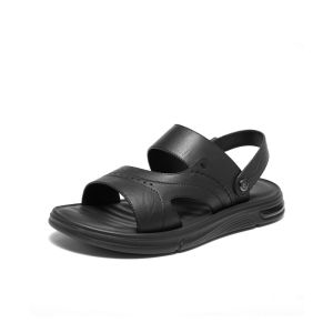 Belle Mens Outdoor Casual Leather Sandals Breathable Slip-On Flat Heel Beach Shoes Pure Color Summer Collection 2024