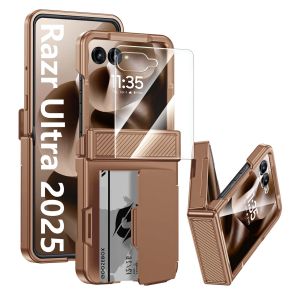 for Motorola Razr Ultra 2026/2025 Casewith Card HolderHinge ProtectionRFID Shielding and Screen Protector Phone Case-Titanium