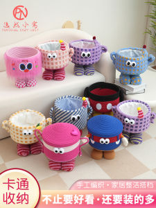 ถังเก็บของทรงกลมลายการ์ตูนสำหรับห้องนั่งเล่นและห้องทำงาน ชั้นวางของแบบพกพาพร้อมขา ถังขนมสัตว์ปีกนก ถังเก็บของขนาดเล็ก