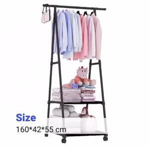 ราวแขวนเสื้อผ้ามินิมอล ราวแขวนอเนกประสงค์ ราวเหล็กมีล้อ ล้อล็อคได้ ชั้นวาง โครงสร้าง 3 เหลี่ยม