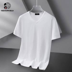 Versatile Ice Silk Short Sleeve T-shirt Mens Summer V-Neck Solid Black 2023 New Quick Drying Half Sleeve T-shirt