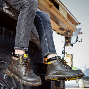 Caterpillar Steel Toe Outdoor Work Boots Leather Safety Boots High-top Tooling Martin Boots For Men Fashion Mens Shoes