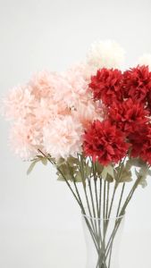 BallMan Panjang Bunga Dandelion Pompom Krisan Bulat Flower Isi 3 Kelopak Tangkai Panjang 65cm Artificial Hiasan Pesta Dekorasi Pernikahan Bucket Rumah Kamar Ruang Tamu Cafe Hotel Import Premium Artifisial Berkualitas