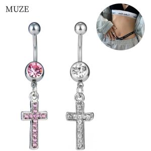 Cross-Border EBay Amazon New Stainless Steel Navel Stud Cross Diamond Belly Ring Body Piercing Navel Buckle