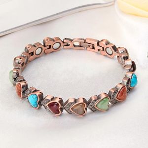 Vòng tay từ tính bằng đồng nguyên khối đá tự nhiên hình trái tim cổ điển dành cho nữ – Vòng tay năng lượng cao cấp có thể điều chỉnh với khóa thông minh giúp lưu thông máu giảm đau và chăm sóc sức khỏe