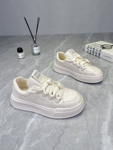 Leather Thick Bottom Heightening Casual Shoes: Women's New 2025 Trendy Platform Sneakers & Versatile Chunky Bread Shoes