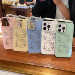 【New】Colorful Jelly Diamond Kitty 3D Bow Pattern IMD Phone Case For iPhone 11 12 13 14 15 16 Series