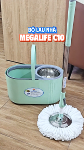 [Tặng 1 bông] Bộ lau nhà Megahome xoay 360 độ Megalife C10 - Thiết kế hiện đại lồng inox chống gỉ dễ làm sạch