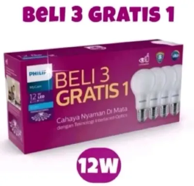 PHILIPS LAMPU LED BULB PAKET ISI 4 LAMPU MYCARE MULTIPACK 12W 12WATT 12 W PUTIH GARANSI