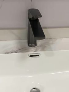 Vòi Lavabo ĐỒNG 100% Nóng Lạnh Cao Cấp Yamato V37 20cm Mạ Titan Xám siêu bền Chân thấp - Bảo hành 10 năm
