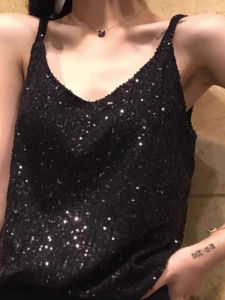 chaqi | Sequined Loose Tank Top V-Neck