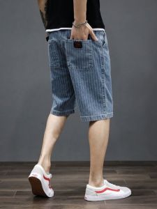 Summer Thin Denim Shorts for Teenage Boys Casual Loose Straight Leg Elastic Five-Quarter Length Breathable Lightweight Jeans