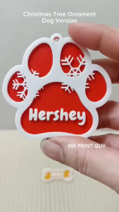 Personalized Pet Christmas Ornament – Custom Dog Cat Name Paw & Bone Decoration 3D Printed