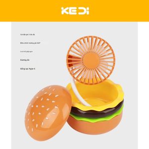 Quạt Mini Sạc USB Hình Bánh Mì Kẹp Thịt Hoạt Hình Có Hộp Đựng Gương Giá Đỡ Điện Thoại Đa Chức Năng Di Động Trang Trí Bàn Làm Việc