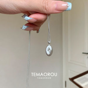 Double-Sided Design Eight-Pointed Star Rhinestone Oval Pendant Brushed Gold Necklace Womens Vintage High-End Clavicle Chain Non-Fading