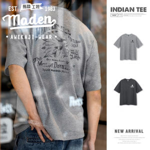 MADEN เสื้อยืดพิมพ์ลายอินเดียอเมริกาแบบย้อนยุคใหม่คอกลมฤดูร้อนของเสื้อยืดแขนสั้นชายครึ่งแขนรุ่นฤดูร้อน