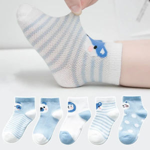 5Pairs/pack Kids Boys Girls Socks Newborn Cotton Girl Socks Mesh Thin Toddler Cartoon Print Summer Infant Socks For Girls 0-24M