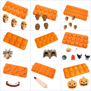 Halloween Mold Pumpkin Skull Ghost Spider Witch Bat Tombstone Design DIY Chocolate Mold Halloween Elements Silicone Cake Mould
