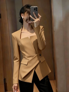 DANTING | Light Mature Khaki Waist-defining Unique Coat