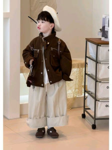 Boys Autumn Outfit 2025 New Korean Style Versatile Denim Jacket Loose Solid Color Cuffed Pants Two-Piece Set for Kids