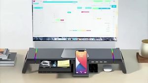 Gigaware Ice Coorel T1 RGB Desktop Monitor Riser Multifunction Foldable USB Computer Screen Riser