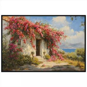 Tranh vẽ tường giàn hoa giấy. Tranh treo tường dán tường sơn dầu tranh trí canvas. CGI-1405