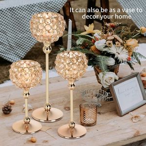 3 Height Golden Crystal Tea Light Candle Holder Sparklers Wedding Candelabra (paket individu) lamputoko  3 IN 1 Kristal Candelabra