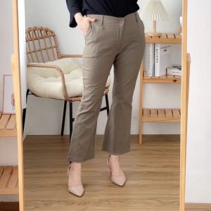 Celana Cutbray Basic Pants Retsleting Twill Stretch Combed