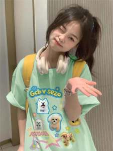 เสื้อยืดคอกลมแขนสั้นผ้าฝ้ายแท้ฤดูร้อนสำหรับผู้หญิง ทรงหลวม สไตล์ Y2K ลายดอกไม้ ทรงเข้ารูป เสื้อตัวบนสไตล์หวานๆ