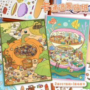 Large Cartoon Scene Stickers 3D House Puzzles DIY Handmade Nail Salon Miniature Scene Decals Art Blue Business Supplies