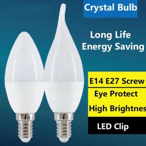 แผ่นเรืองแสงฟองเทียน LED แบบมีปลายแหลม E14หลอดแบบ E27ปลายแหลม5W 9W Lampu Gantung Kristal หลอดไฟของ Suber Bight