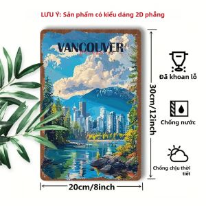 CIFbuy | Biển Hiệu Kim Loại Phong Cảnh Thành Phố Vancouver 8x12 Inch Trang Trí Nghệ Thuật Treo Tường Phẳng Kiểu Cổ Điển Cho Nhà Và Văn Phòng Phong Cách Cổ Điển.