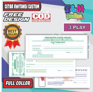 Cetak Kwitansi Costum 3 Ply (MIN 4 BUKU) / Kwitansi Nama Toko Sendiri / Pembayaran  Y&HYudhagrafika