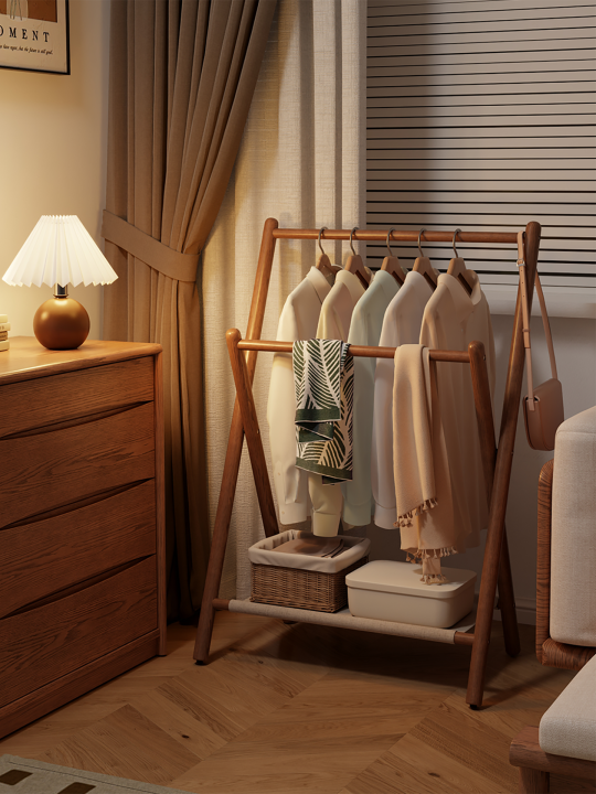 Foldable Solid Wood Clothes Drying Rack Bedroom Stand Alone Clothes ...
