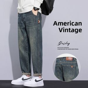 ROMON | American Style Mens High Street Straight Loose Jeans Spring Autumn Trendy Casual Wide Leg Long Pants Romon Youth Wear