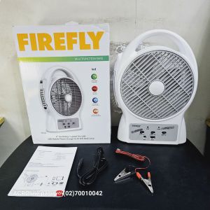 FIREFLY RECHARGEABLE FAN 6 HOURS LAST EMERGENCY FAN WITH LED LIGHT CAN USE FOR CHARGING MOBILE PHONE