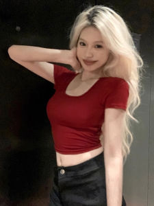 Sweet Red Jazz Dance Tops Female Jazz Stylish Y2g Hollow Backless Music Festival Wear Dance T-Shirt